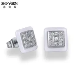 ShinyGem Black White Ceramic Stud Earrings Round/Square Stainless Steel Earrings AAA White Zircon Korean Earrings For Women 2020