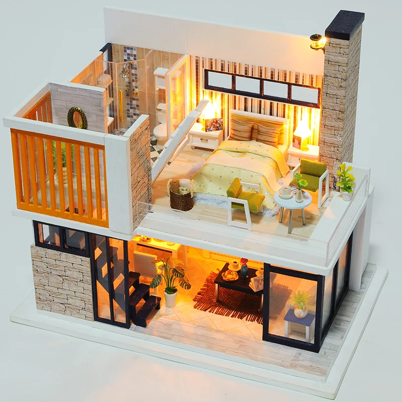 Doll House Wooden Furniture Diy House Miniature Box Puzzle Assemble 3D Miniaturas Dollhouse Kits Toys For Children Birthday Gift image 4