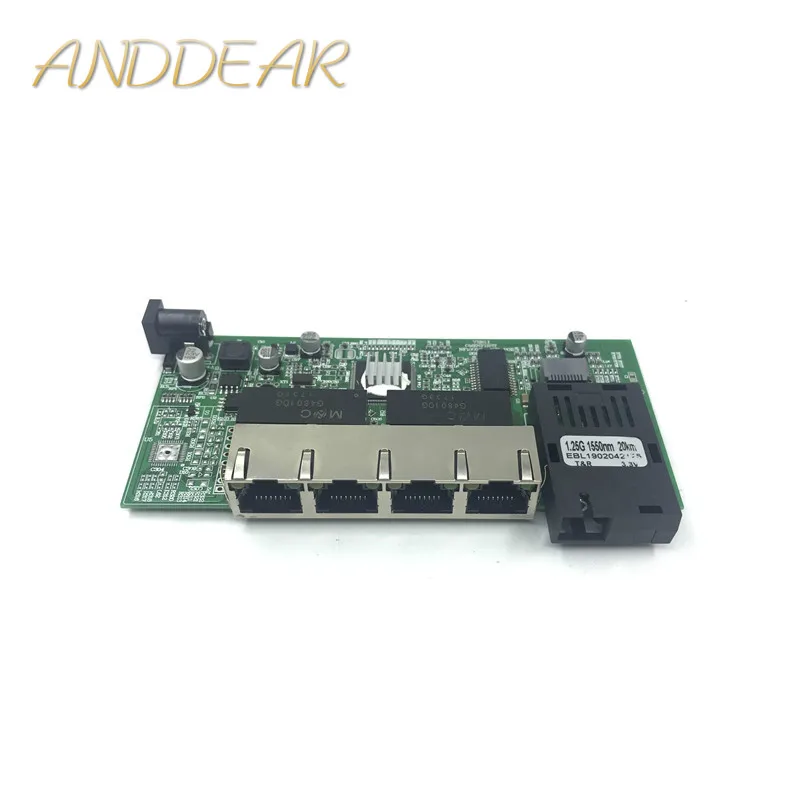 10/100/1000M Gigabit Ethernet switch Optical Media Converter Single Mode 4 RJ45 UTP and 1 SFP fiber Port Board PCB motherboard