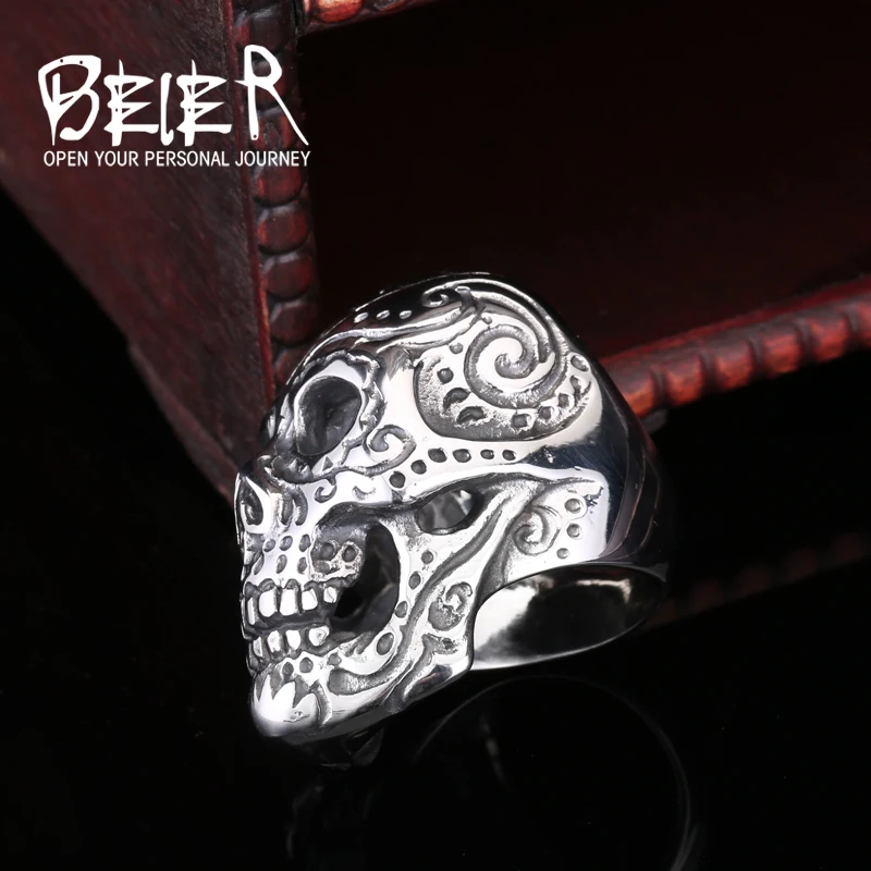 Beier new store 316L Stainless Steel ring Flower Garden Exclusive men  skull ring personality Fashion jewelry LLBR8-150R