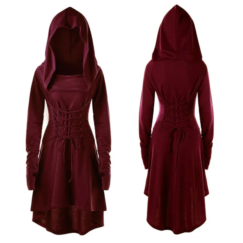 S-5XL Lady Hooded Dress Middle Ages Renaissance Halloween Hunter Archer Cosplay Costumes Vintage Medieval Bandage Party Vestido