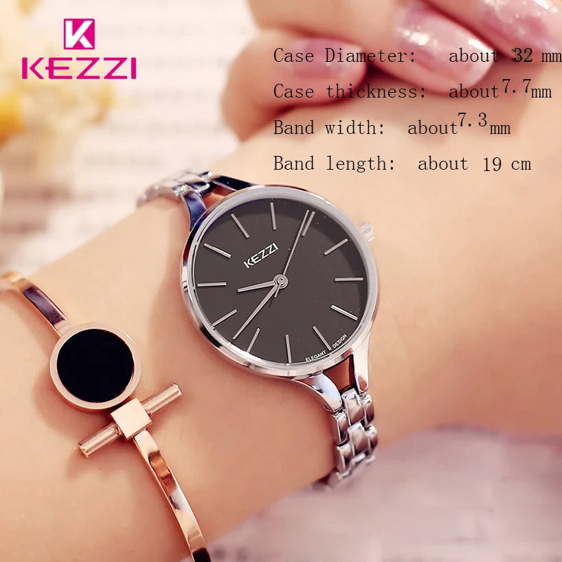 KEZZI Luxury Brand Watches Women Waterproof Stainless Steel Quartz Watch Roman Scale Multi Cutting Surface Mirror Bracelet Watch