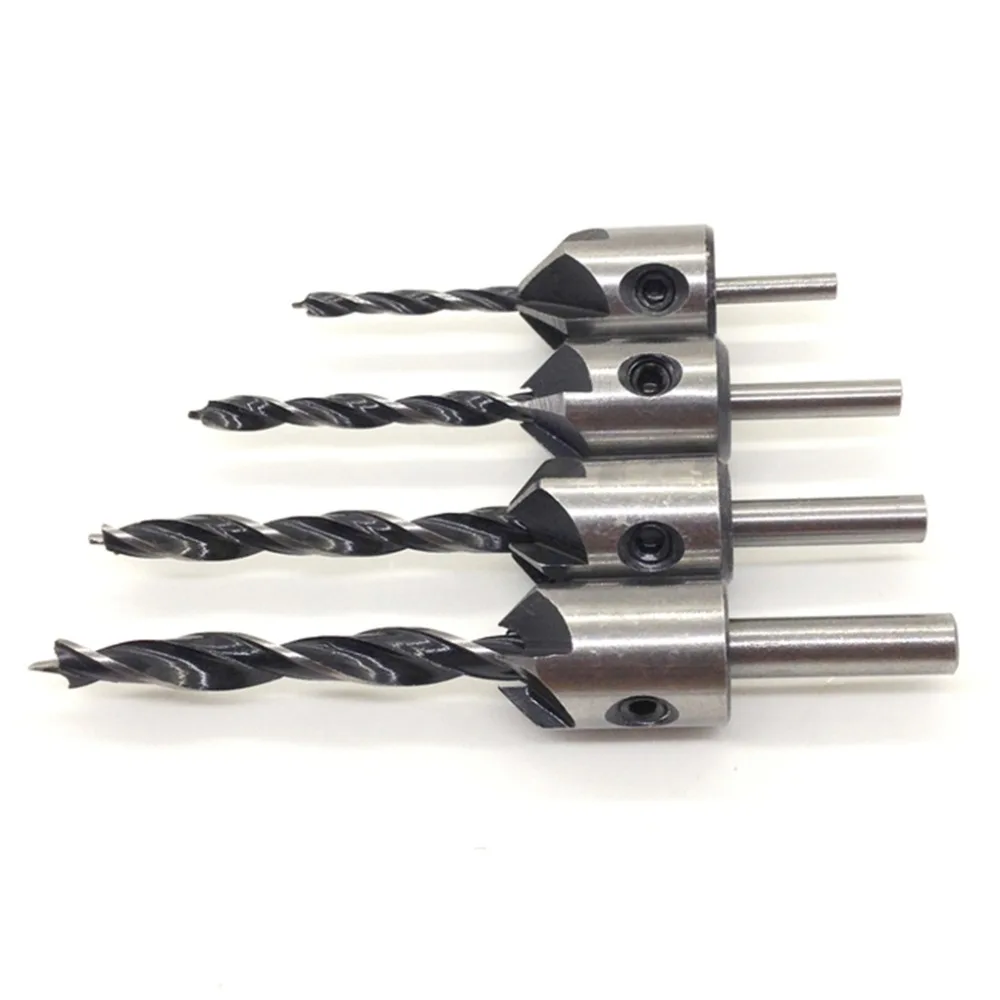 

4Pcs Countersink Drill Bits Set+1 Pcs Hex Shank Wrench 3/4/5/6mm HSS Carpentry Reamer Woodworking Chamfer Counter Bit Set