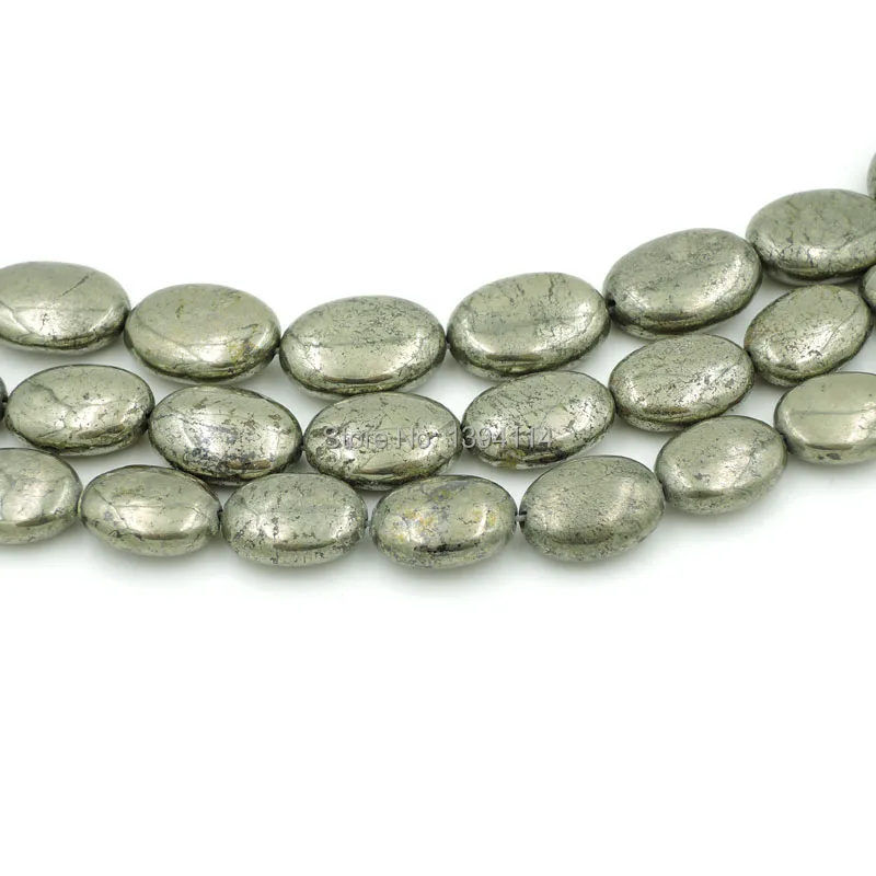 

Natural Pyrite Oval Oblaten Beads Strand For Making Bracelets Or Necklaces Jewelry