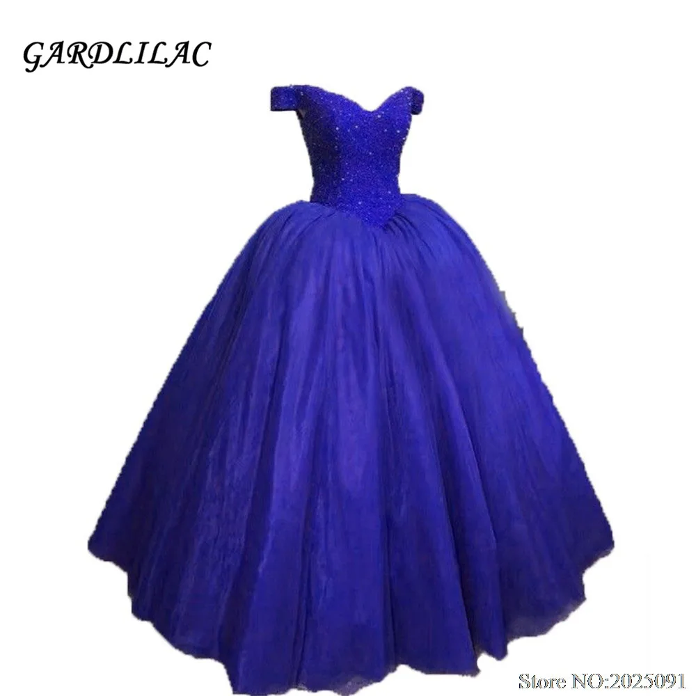 2019 RoyalBlue Quinceanera платья с V-образным вырезом из органзы с кристаллами бусинами бальное платье длинное платье для выпускного вечера платья для ...