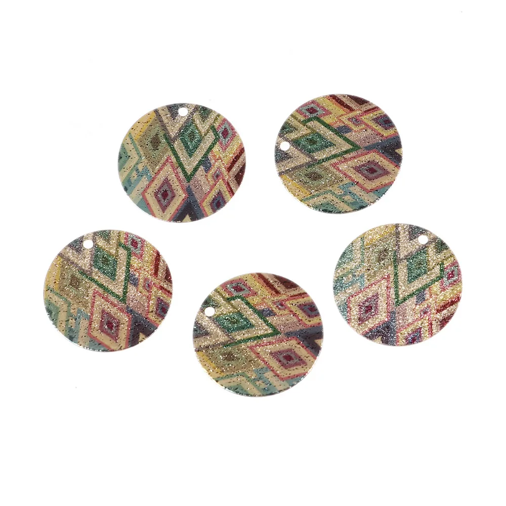 5pcs 20mm Vintage Copper Charms Round Gold Color Multicolor Enamel Painting Pendants DIY Necklace Earrings Jewelry Accessories