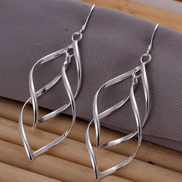 Lovely Wholesale Silver Color Jewelry Earrings For Woman Silver Jewelry Fashion Double Plantain Leaf Earrings/SMTE168