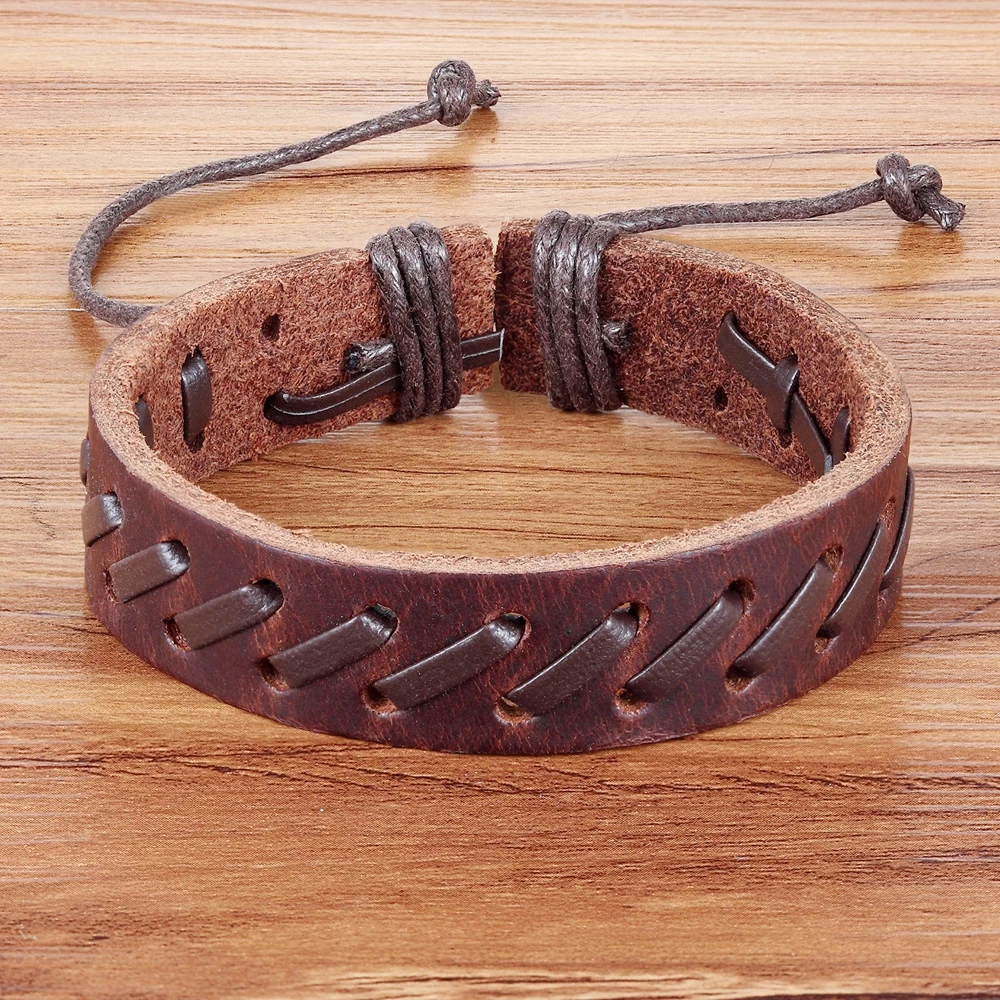 TYO Bohemia Lace-up Style Geometric Twining Rope Chain PU Leather Bracelet For Men Black & Brown Color Chain Accessories Jewelry