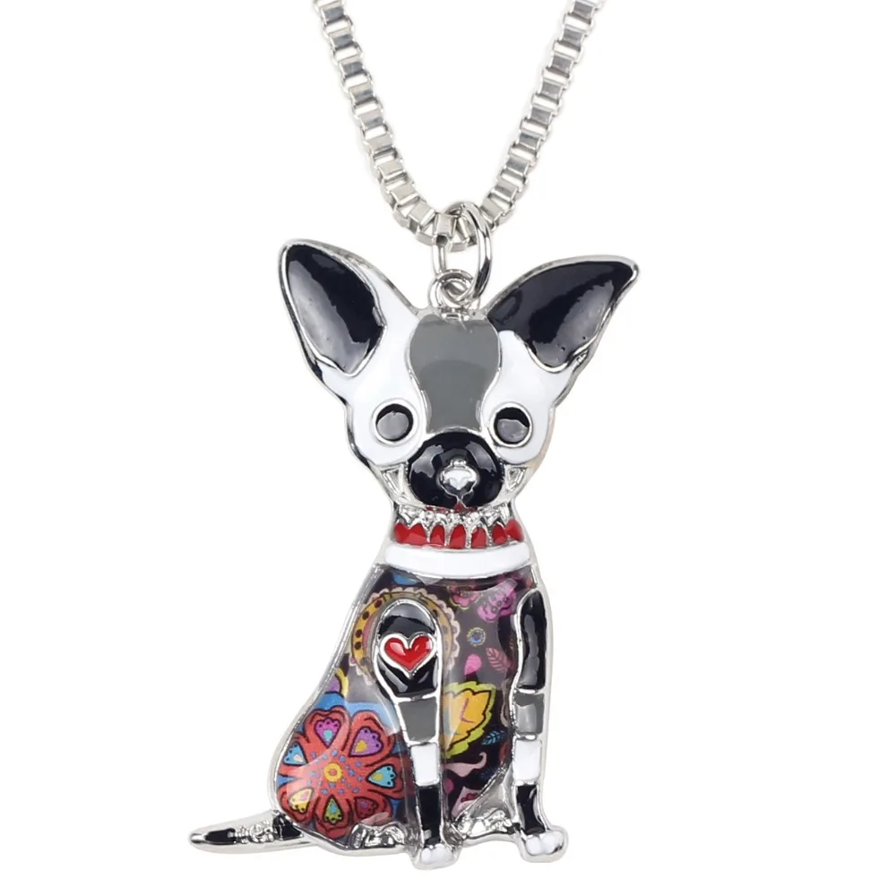 WEVENI Statement Sitting Chihuahua Dog Necklace Pendants Souvenir Enamel Collar Chain New Fashion Animal Jewelry For Women