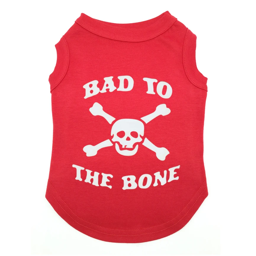 BAD TO THE BONE SKULL Printed T-Shirts Pet Puppy Clothes Shirts Tee Polyester Clothes Tank Tees Top for All Seasons Hot sale