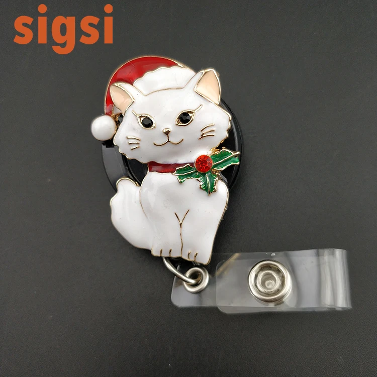 50/100pcs lovely enamel christmas kitten cat animal flexible Retractable id badge holder/nurse id badge reel