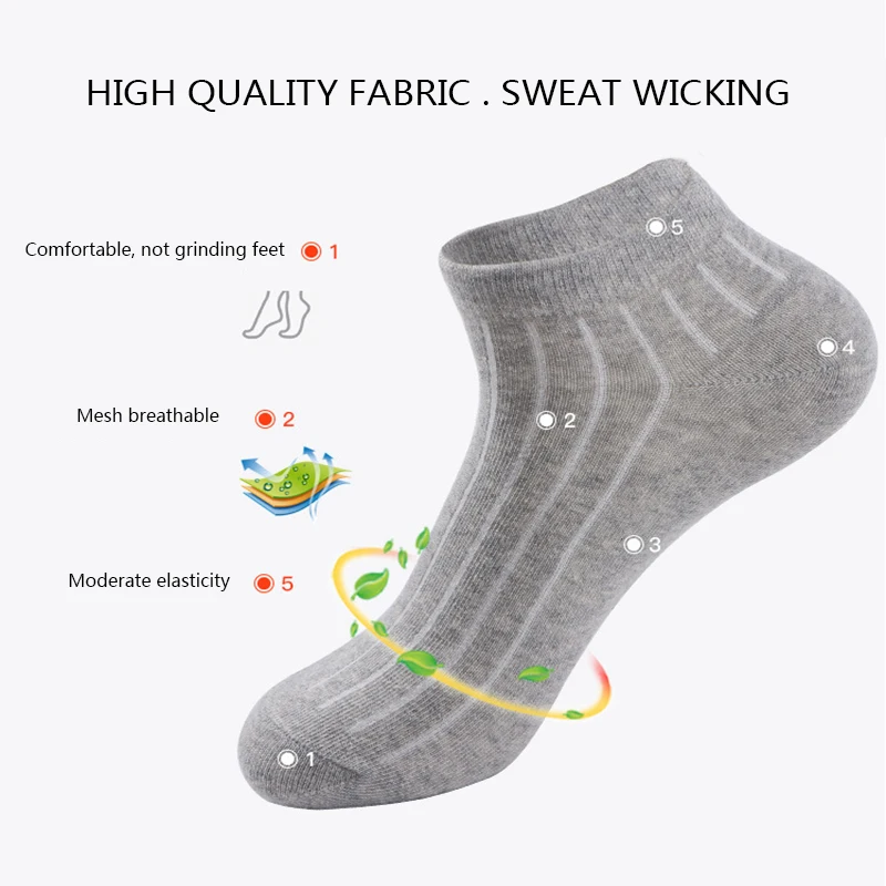 Chaussettes respirantes décontractées pour hommes, baskets de marque en coton de haute qualité, chaussettes courtes noires à séchage rapide, grandes