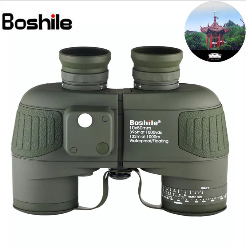 Boshile Binoculars 10x50 Professional Marine Bak4 Prism Waterproof With Compass Military Telescope High Power Lll Night Vision