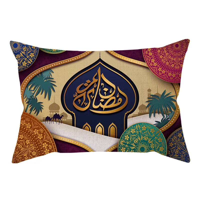 Islamic Eid Mubarak Mandala Lantern Cotton Linen Cushion Cover Luxury Muslim Ramadan Kareem Decoration Pillow Cover 30X50cm