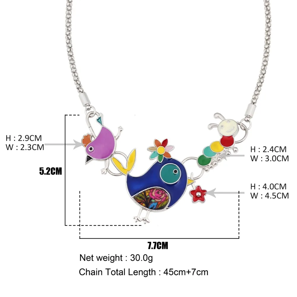 WEVENI Enamel Alloy Novelty Bird Flower Caterpillar Choker Necklace Pendant Cartoon Animal Jewelry For Women Girls Teens Gift