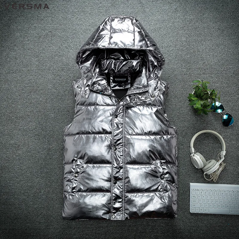 VERSMA Slim Fit Hooded Padded Reporter Sleeveless Jacket Coat Vest Men Waistcoat Gilet Winter Warm Cotton Vests for Men Clothing