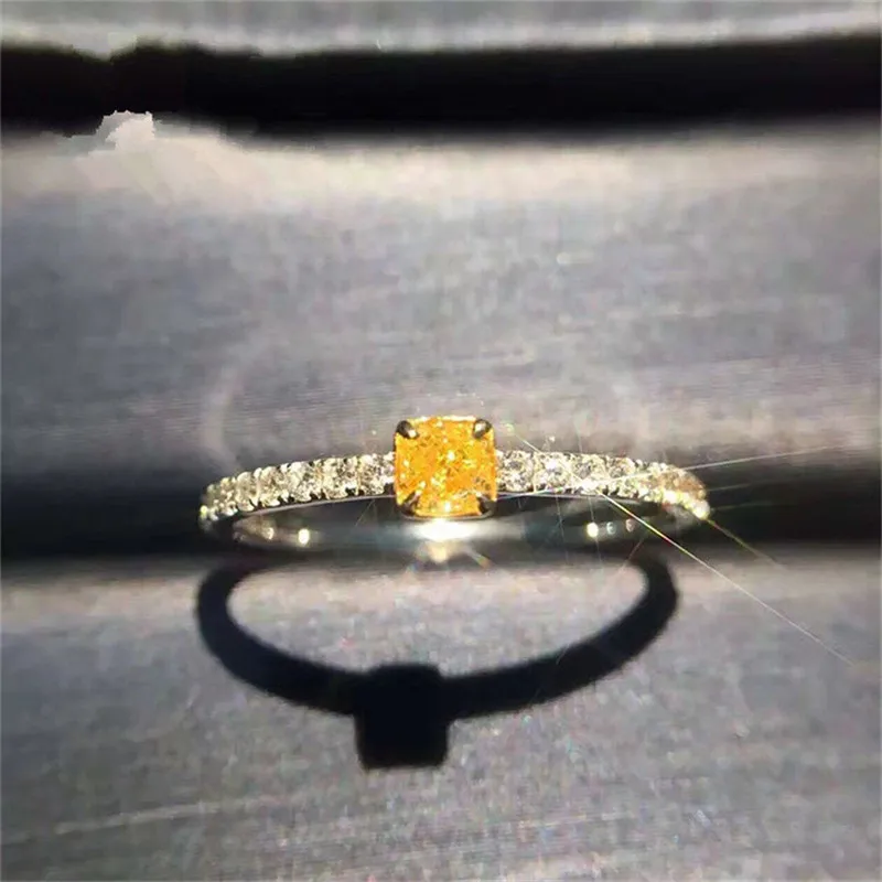 CC Wedding Rings For Women Yellow Square Cubic Zirconia Ring Bridal Simple Ring Trendy Jewelry Engagement Anel CC1423