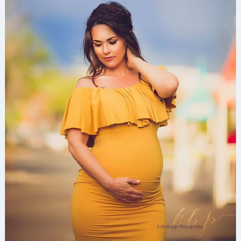 

Maternity Dresses For Photo Shooting Ruffle Collar Dress Maternity Photography Props Cotton Pregnancy Dress Maternity Grown