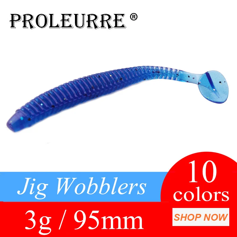 Proleurre 15 pcs/lot Soft Lure Worm Grub Fishing Hook Set 95mm 3g Aritificial Soft Bait Silicone Jigging Wobblers Fishing Lure