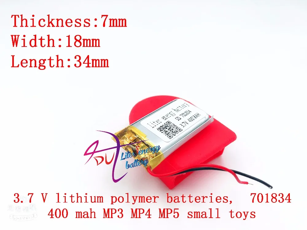 3.7V,400mAH 701834  (polymer lithium ion / Li-ion battery ) for Smart watch,GPS,mp3,mp4,cell phone,speaker