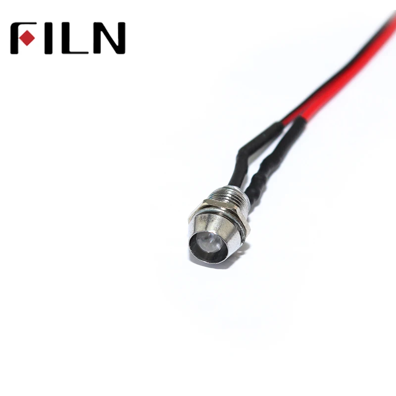 Filn portalámparas de 6mm, 3v, 5v, 6v, 12v, 24v, miniluz indicadora LED con cable de 20cm