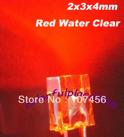 100pcs 2X3X4mm red Ultra Bright red water clear lens LED Lamps New