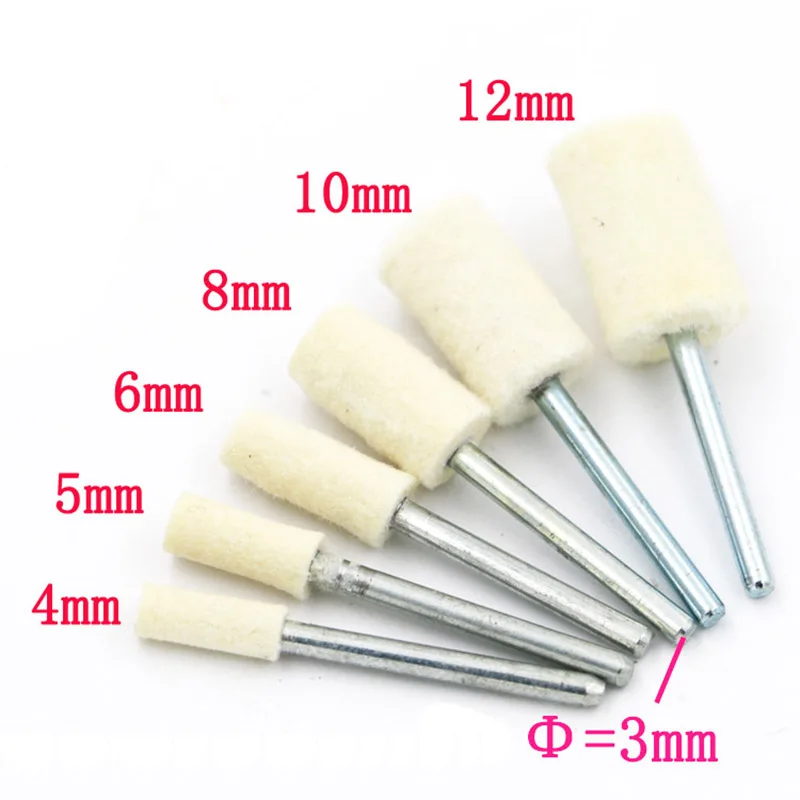 6Pcs/Lot 3mm shank, 4-12mm wool grinding head wool felt polishing wheel polishing grinding head