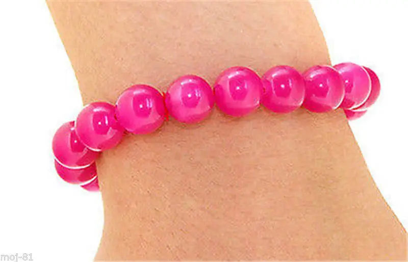 Handmade 10mm Natural Fuchsia Jade Round  Beads Stretchy Bracelet