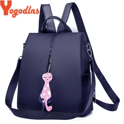 Yogodlns Women Backpack New Fashion Oxford Bag Solid Color Travel Backpack Ladies Small Backpack With Cat Pendant