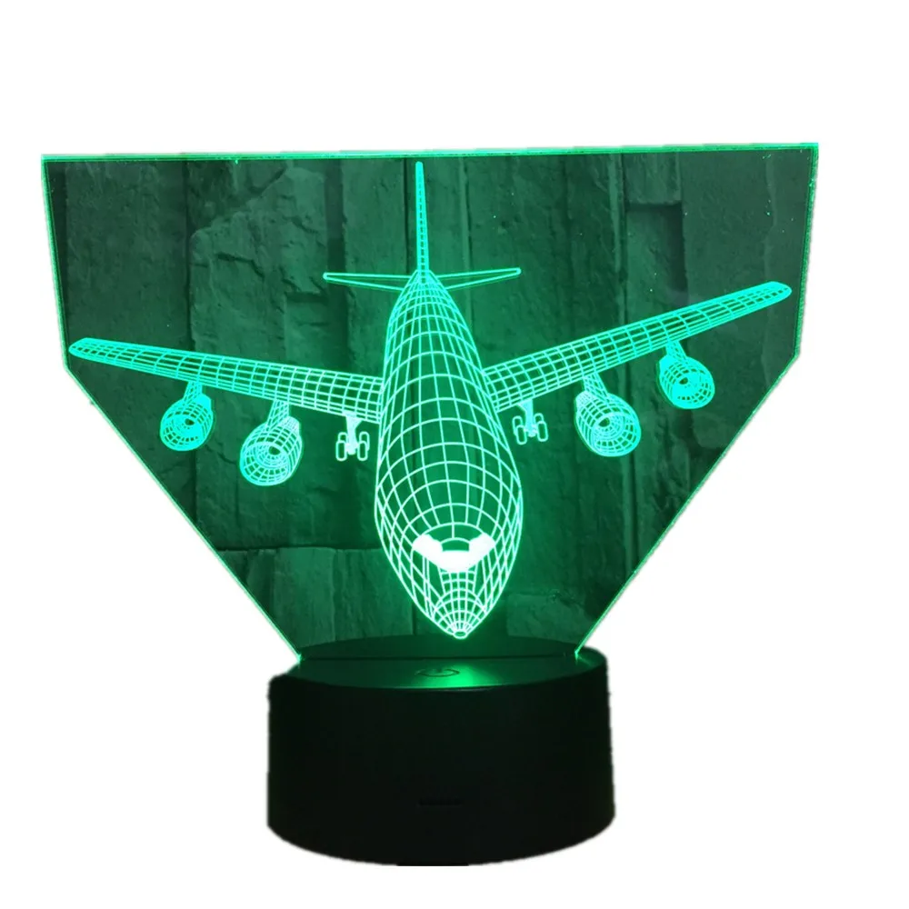 3D Light Air Plane Model Creative Night Light Touch Plane Desk Lamp LED Illusion Lamp Hologram 7 Colors Cool Toy New Year Gift