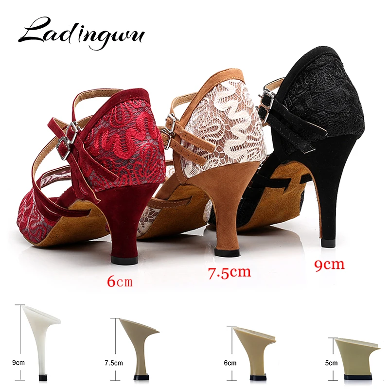 Ladingwu Lace Latin Dance Shoes For Woman Ballroom Dancing Shoes For Women Salsa Performance Dance Shoes For Red Black Brown