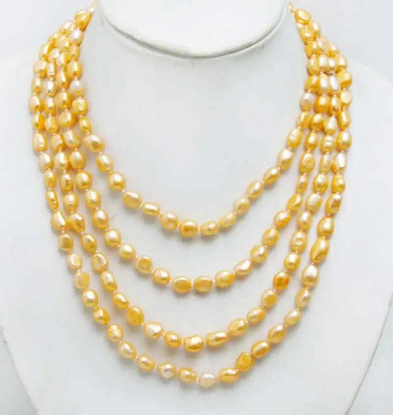 qingmos 80'' Women Trendy Orange Pearl Necklace and Baroque 7-9mm Natural Freshwater pearl-nec6450 whole/retail Free shipping