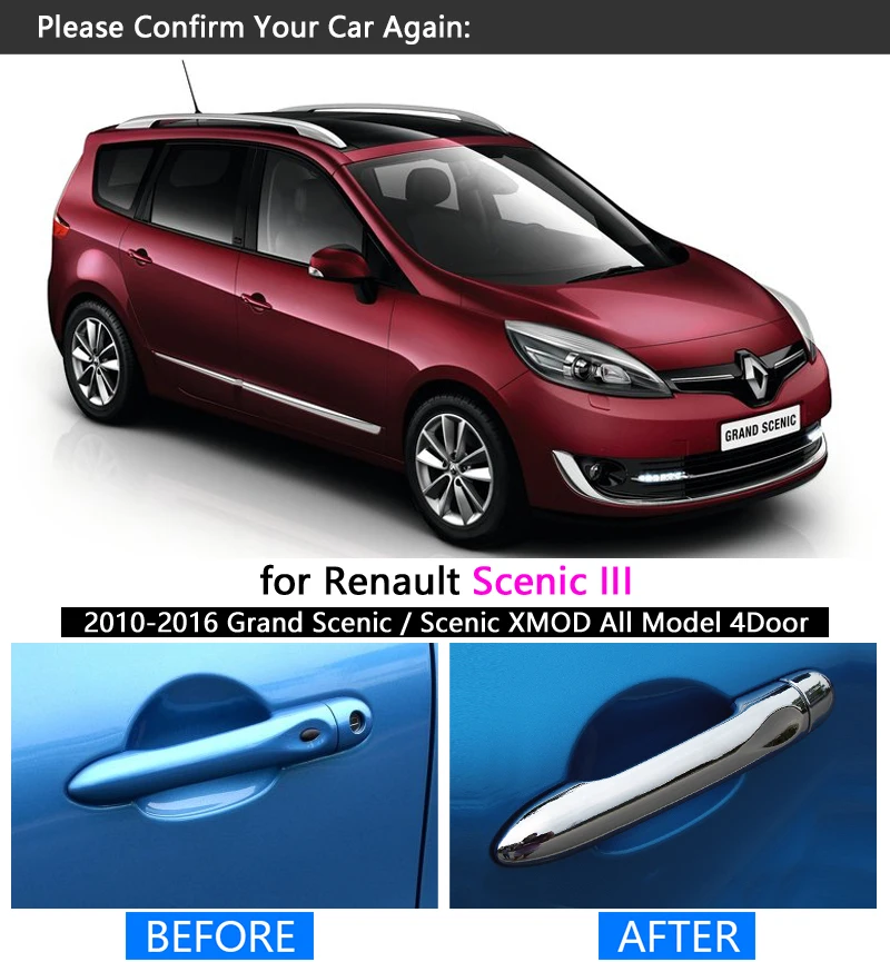 for Renault Scenic III 2010 - 2016 Chrome Handle Cover Trim Grand Scenic XMOD 2011 2012 2013 2014 2015 Accessories Car Styling 3