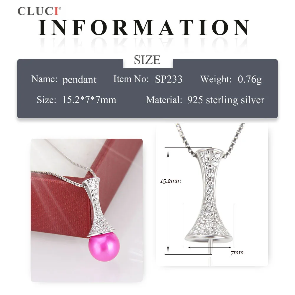 CLUCI  15.2*7*7mm Pendant 925 Sterling Silver White Zircon Fashion Pearl Pendant Neclace For Women DIY SP233SB