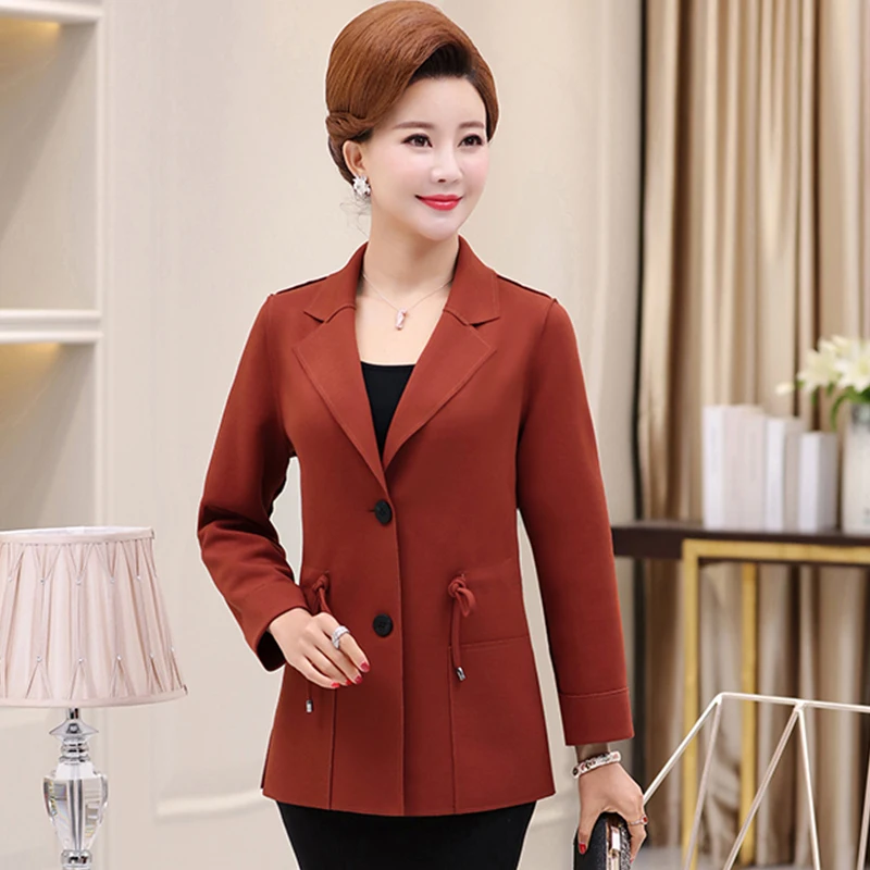 

Middle-aged women's spring and autumn leisure suit large size loose mother loaded pure color drawstring suit jacket TB181009