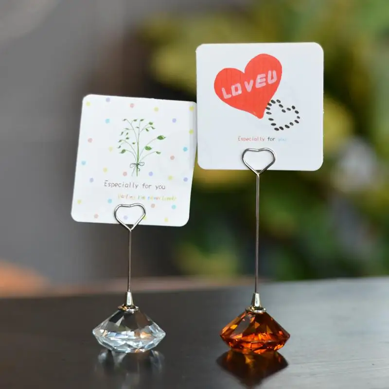 1PCS Glass Heart Shape Wire Table Place Holder Card Name Note Photo Clip Wedding Office Supplies