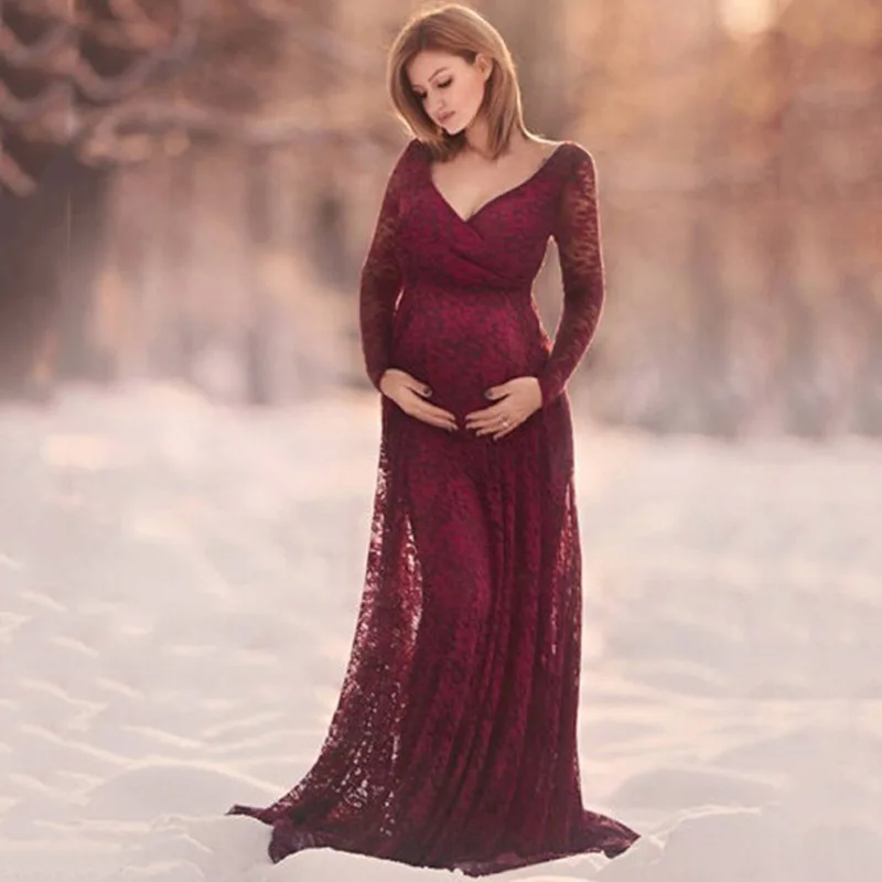 

New 2020 Maternity Photography Props Lace Dress Women Plus Size Pregnancy Women Clothes for Pregnant Photo Shoot Lace Dresses