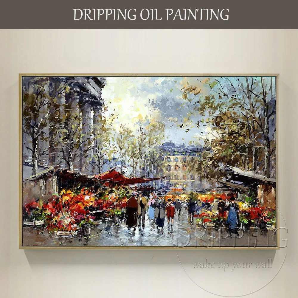 

Professional Artist Hand-painted High Quality Impression Market Street Oil Painting on Canvas Hand-painted Market Oil Painting