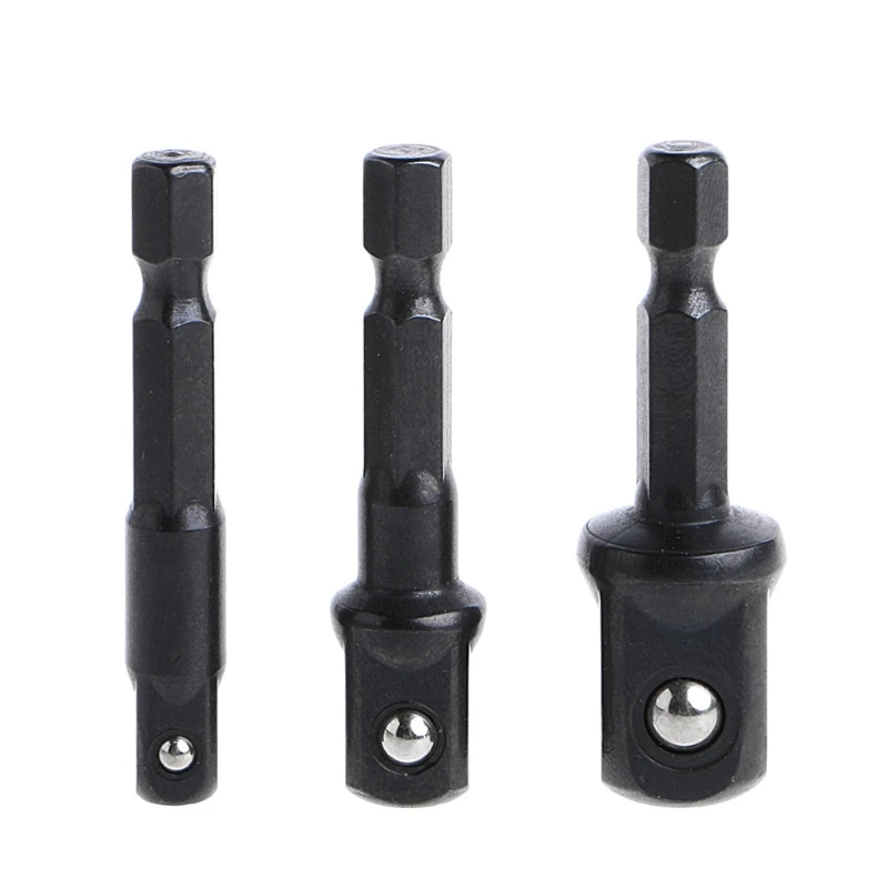 3Pcs Drill Socket Adapter Set Shank to 1/4