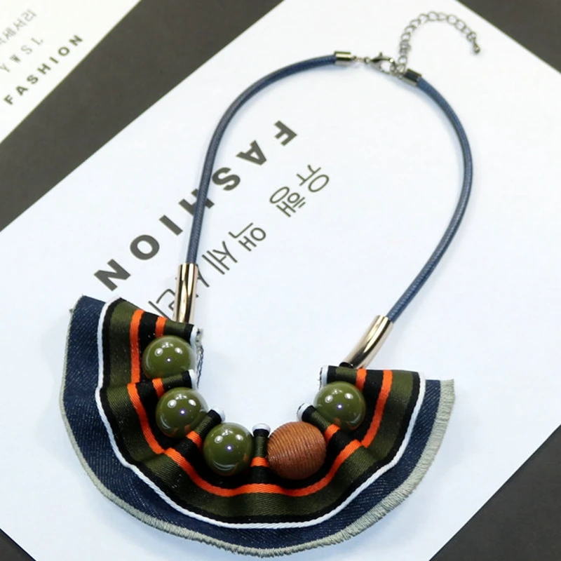 Autumn, winter, new style, short necklace, stripes, denim, fabric, fashion show, necklace and chain.
