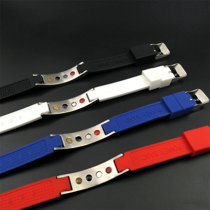 Hot Sale Energy Bracelet with Anion FIR Magnet Germanium Four Energy Stone Health Silicone Stainless Bracelets