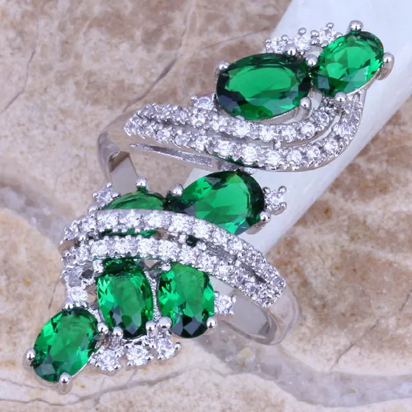 Attractive Green Cubic Zirconia White CZ Silver Plated Ring Size 5 / 6 / 7 / 8 / 9 / 10 / 11 / 12 S0221