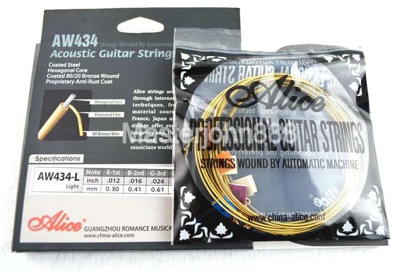 Alice AW434-L Acoustic Guitar Strings Plated&Coated 80/20 Bronze Wound 1st-6th Strings Free Shippng