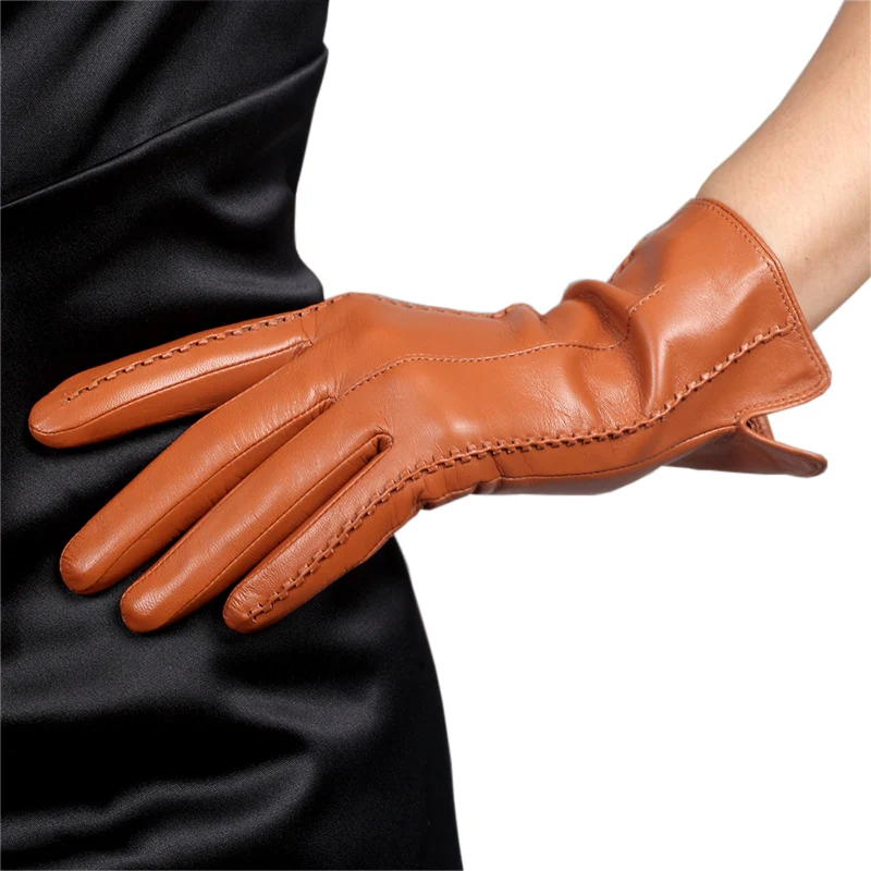 

Женские перчатки из натуральной овчины с нейлоновой подкладкой, модные варежки для весны и осени, стильные женские перчатки L085NN-1