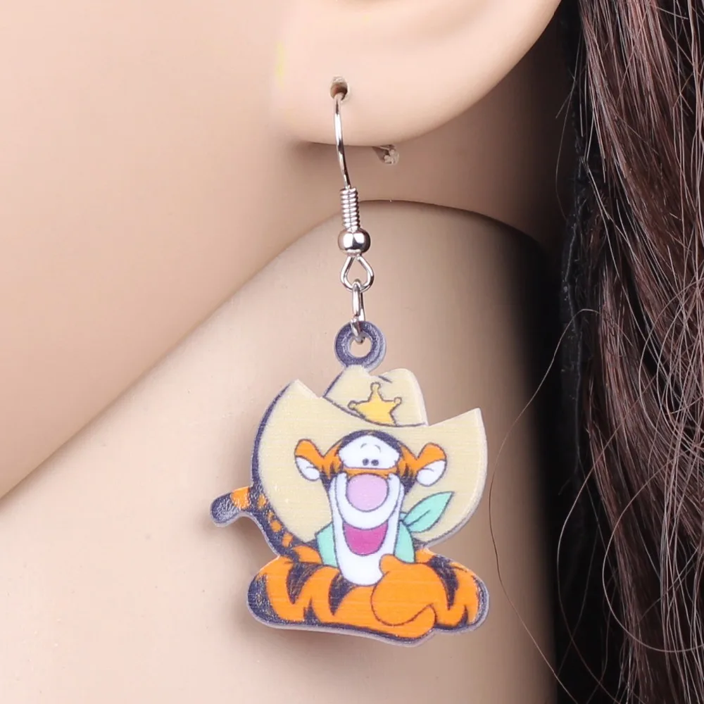 أقراط ماركة Bonsny طويلة على شكل نمر جميلة من الأكريليك مجوهرات جديدة لعام 2015 للبنات والنساء أقراط على أشكال كرتونية للأطفال إكسسوارات