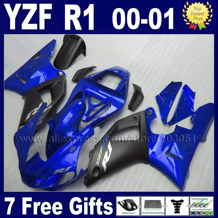 7gifts Custom fairing kits for 2000 2001 YAMAHA YZF R1 00 01 YZFR1 fairings YZF1000R matte black aftermarket body parts