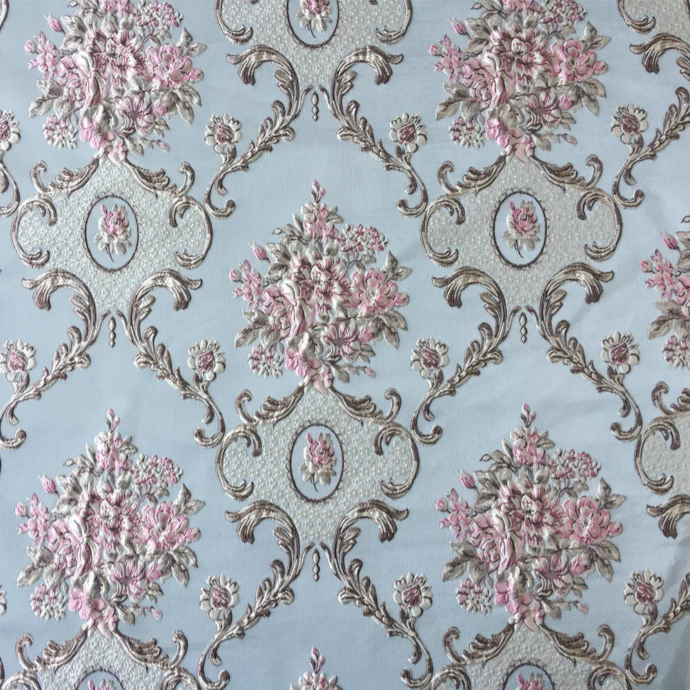 Luxurious Jacquard Woven Light Blue Khaki Damask Emboss Flower Garments Sofa Curtain Upholstery Fabric 280cm Wide sell by meter