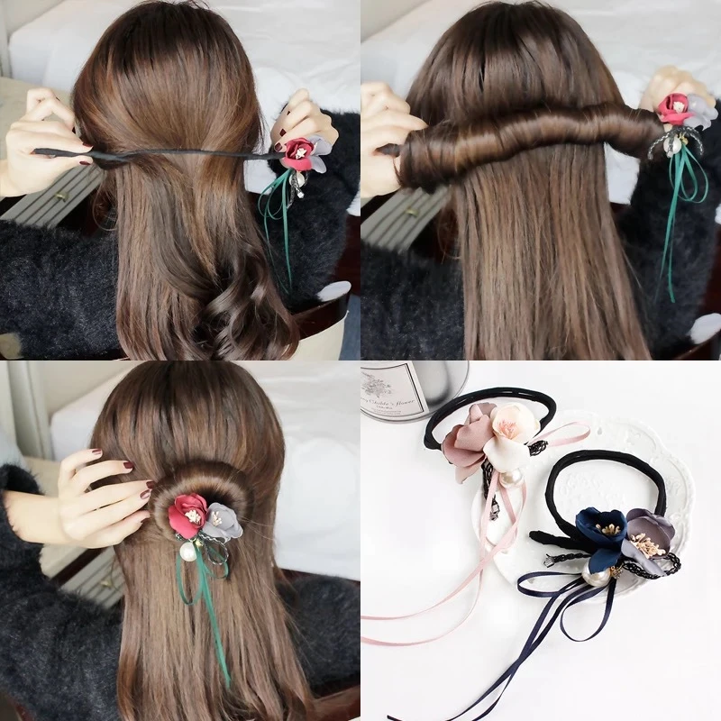 Flower Magic Bun Maker Girl Donut Device Quick Messy Women Pearl Hair Bands French DIY Hairstyle Headband Tools Hair Accessories