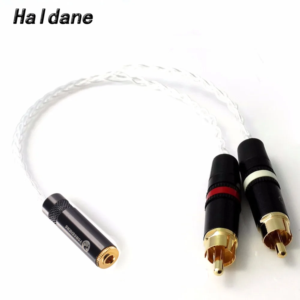 

Free Shipping Haldane 1/8 3.5mm Stereo Female to 2x RCA Male Audio Adapter Cable 8 Cores 7N OCC Copper Silver plated Audio Cable