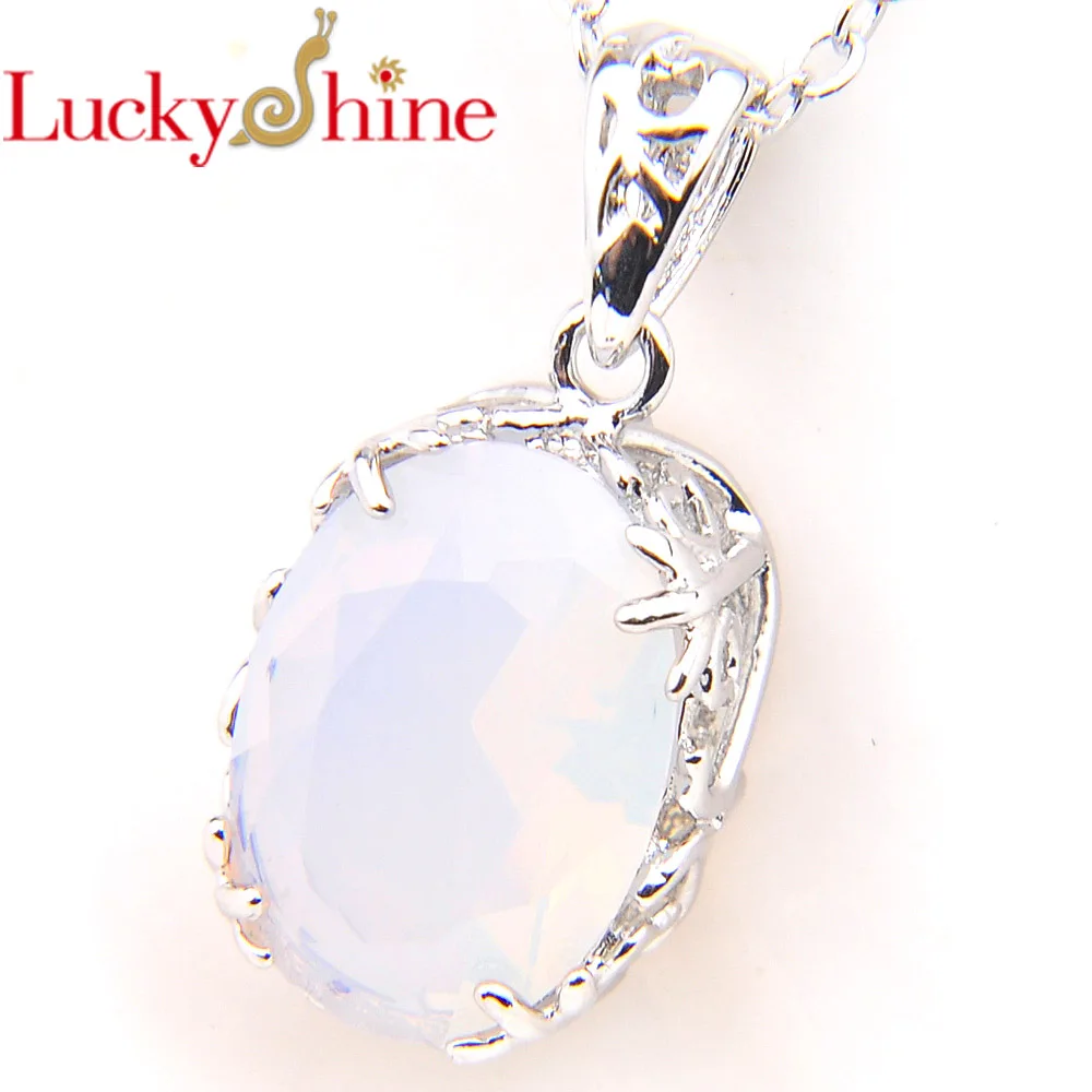 Luckyshine New Oval Fire Moonstone Silver Plated Wedding Pendants Russia USA Australia Pendants Necklaces